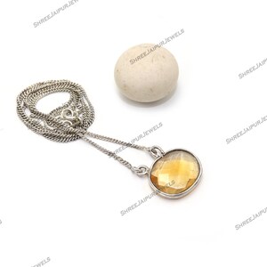 Natural Citrine Gemstone Silver Pendant,  925 Sterling Silver Chain Citrine Pendant, Designer Handmade Pendant,  Boho Jewelry Gift For Her