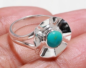 Anillo de plata de ley con turquesa de Arizona: joyería bohemia hecha a mano