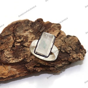 Green Moss Agate Ring: 925 Sterling Silver Boho Statement Ring