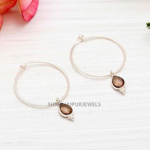 Natural Smokey Quartz Silver Earring, 925 Sterling Silver Earring, Smokey Earring, Minimalist Earring, Women Gemstone Earring, Gift For Her