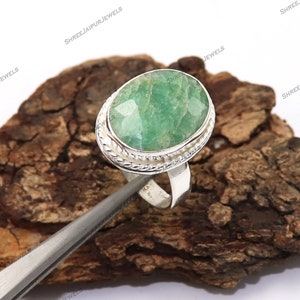 Handmade Green Beryl Ring: 925 Sterling Silver Boho Ring