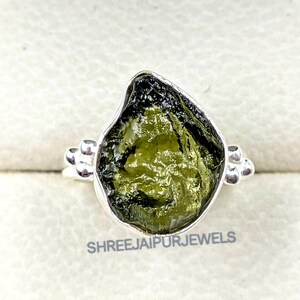 Genuine Moldavite Gemstone Ring, 925 Sterling Silver Ring, Healing Crystal Gemstone Ring, Handmade Silver Gemstone Ring, GIft For Her