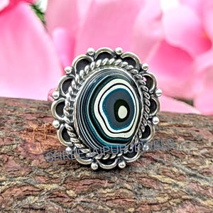 Bague en argent sterling fordite : agate de Detroit, bijoux bohèmes faits main