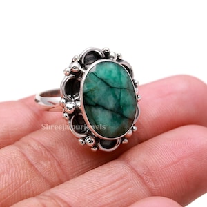 Handmade Emerald Ring: Natural Gemstone, 925 Sterling Silver, Boho Style