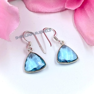 Blue Topaz Silver Earring, 925 Sterling Silver Earring, Hydro Topaz Earring, Handmade Earring, Minimalist Earring, Gemstone Earring Gift Her