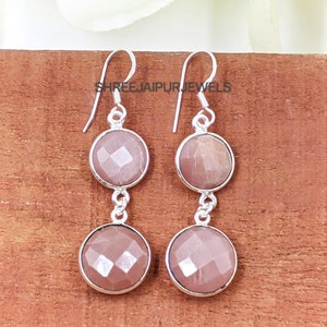 Peach Moonstone 925 Sterling Silver Dangle Earrings