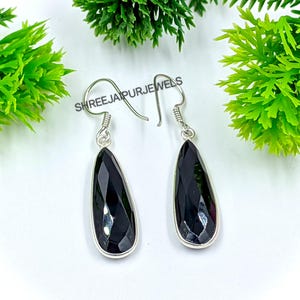 Schwarz Onyx Edelstein Silber Ohrring, 925 Sterling Silber Ohrring, Schwarz Onyx Ohrring, Handgemachter Ohrring, Minimalist Ohrring Frauen Ohrring Geschenk
