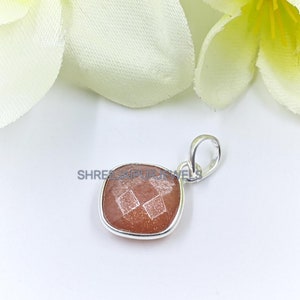 Pfirsich Mondstein Anhänger: 925 Sterling Silber, handgemachter Edelstein Schmuck