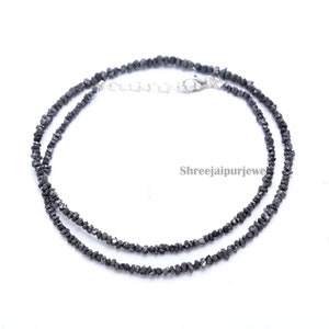 AAA+ Black Diamond Uncut Beads Necklace Natural Raw Black Diamond Beaded Necklace Raw Rough Diamond Necklace  Silver Necklace Women Necklace