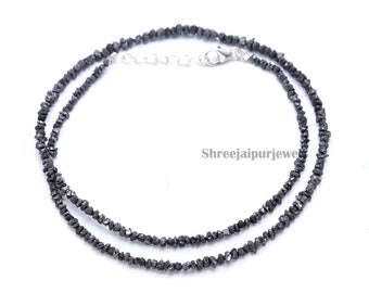 Collar de cuentas de diamantes negros sin tallar AAA+: Plata de ley 925 en bruto