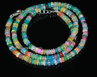 Collar de ópalo etíope múltiple: collar de cuentas redondas de plata de ley 925
