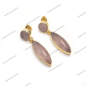 Handmade Rose Quartz Sterling Silver Stud Earrings: Boho Dangle