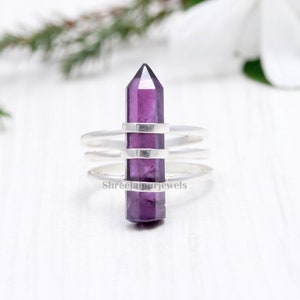 Pencil Amethyst Ring: Handmade 925 Sterling Silver Boho Ring