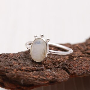 Rainbow Moonstone Ring: Oval Gemstone, 925 Sterling Silver, Handmade
