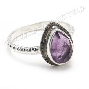 Anello con ametista a forma di pera: anello fatto a mano in argento sterling 925 con pietre preziose