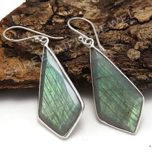 Handmade Kite Labradorite 925 Sterling Silver Boho Earrings