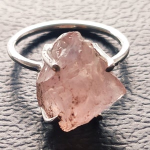 Raw Rose Quartz Sterling Silver Ring: Gemstone Statement Jewelry