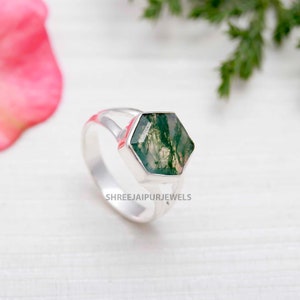 Natural Moss Agate Silver Ring, Moss Agate Ring, 925 Sterling Silver Ring, Engagement Ring, Handmade Ring, Women Ring, Minimalist Ring Gift
