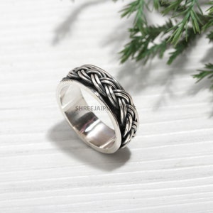 925 Sterling Silver Ring, Black Spinner Ring, Meditation Ring, Fidget Ring, Handmade Ring, Men's Ring, Women's Ring, Birthday Gift For Her