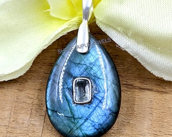 Handmade Labradorite Pendant: 925 Sterling Silver Boho Jewelry