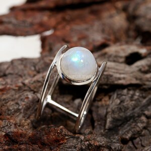 Rainbow Moonstone Ring: 925 Sterling Silver Boho Engagement Ring