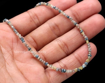 Multi Diamond Uncut Bead Necklace: Raw Rough Diamond, 925 Silver