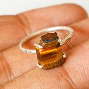 Raw Tiger Eye Silver Ring, 925 Sterling Silver Ring, Statement Ring, Raw Gemstone Ring, Handmade Ring, Boho Ring, Minimalist, Gift For Her