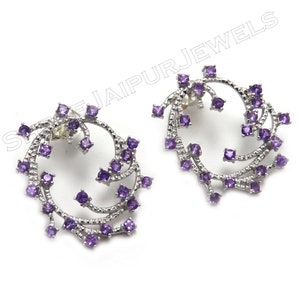 Amethyst CZ 925 Sterling Silver Studs - Handmade