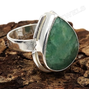 Handmade Green Beryl Ring: 925 Sterling Silver Boho Ring