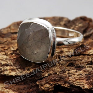 Natural Black Rutile Silver Ring, 925 Sterling Silver Ring, Statement Ring, Boho Ring, Handmade Ring, Women Ring, Rutile Ring Gift For Her