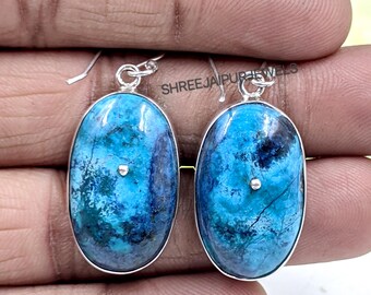 Chrysocolla Gemstone Earrings: Handmade 925 Sterling Silver Dangle Earrings