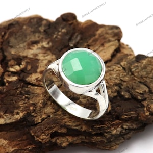 Chrysoprase Sterling Silver Ring: Boho Minimalist Engagement Ring