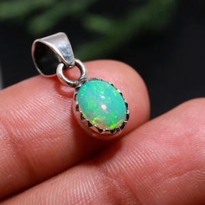 Green Ethiopian Opal Pendant Natural Ethiopian Opal Silver Pendant 925 Sterling Silver Pendant Boho Pendant Fire Stone Pendant Gift For Her