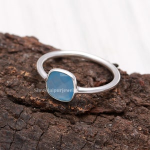 Himmelblau Quarz Ring: 925 Sterling Silber Minimalistischer Edelstein Ring