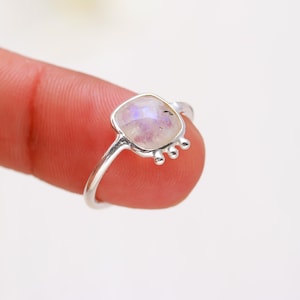 Rainbow Moonstone Ring: 925 Sterling Silver, Boho Handmade Ring