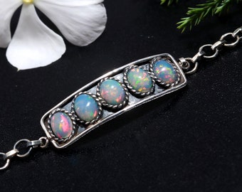 Ethiopian Opal Sterling Silver Bracelet: Welo Fire Opal, Boho Jewelry