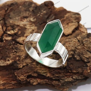 Handmade Green Onyx 925 Sterling Silver Ring - Bohemian Statement Ring