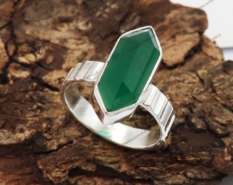 Handmade Green Onyx 925 Sterling Silver Ring - Bohemian Statement Ring