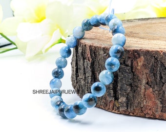 Armband blauw aragonietkristal: uniseks armband met edelsteenkralen van 8 mm