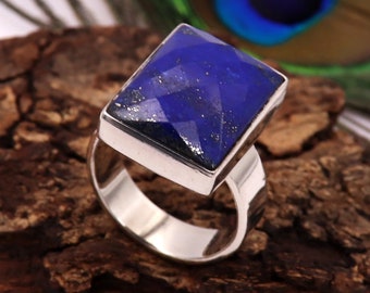 Handgemaakte lapis lazuli-sterlingring: boho-statementsieraden