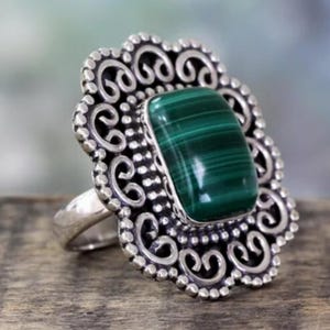 Malachite Ring: 925 Sterling Silver Boho Engagement Ring