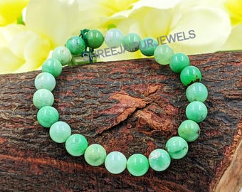 Chrysoprase Bracelet: 8mm Green Gemstone Beaded Bracelet