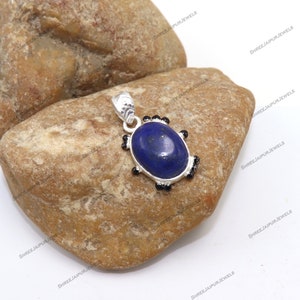 Handmade Lapis Lazuli 925 Sterling Silver Oval Pendant