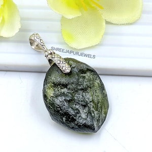 Handmade Raw Moldavite 925 Sterling Silver Pendant