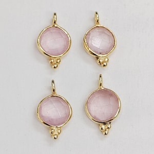 Pink Quartz Sterling Silver Charm: Round Gemstone Connector