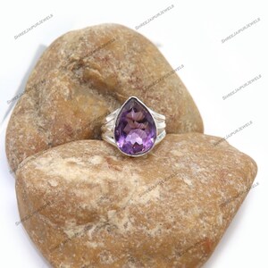 Pear Amethyst Ring: 925 Sterling Silver Gemstone, Boho Statement Ring