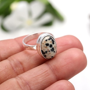 Dalmatian Jasper Ring Natural Dalmatian Jasper Silver Ring 925 Sterling Silver Ring Boho Ring Stone Ring Handmade Ring Women Ring For Gift