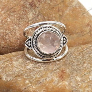 Natural Rose Quartz Silver Ring, 925 Sterling Silver Ring, Handmade Ring, Trending Ring,  Women Ring, Boho Ring, Engagement Ring For Gift