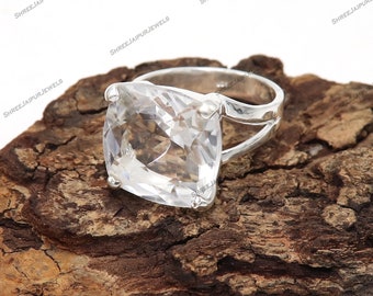 Bague en argent avec quartz en cristal naturel, bague en cristal clair avec quartz, bague en argent sterling 925, bague faite main, bague en pierres précieuses, bague bohème pour femme