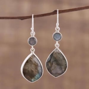 Blue Labradorite Earring, 925 Sterling Silver Earring, Labradorite Silver Earring, Handmade Earring, Dangle Drop Earring, Gift For Women